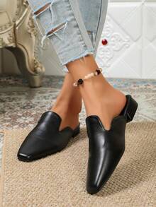New Fashion Wedge Heel Closed Toe Square Toe Mule Slippers For Women, Outdoor Wear, Niche Design, Plus Size - Black - View 6