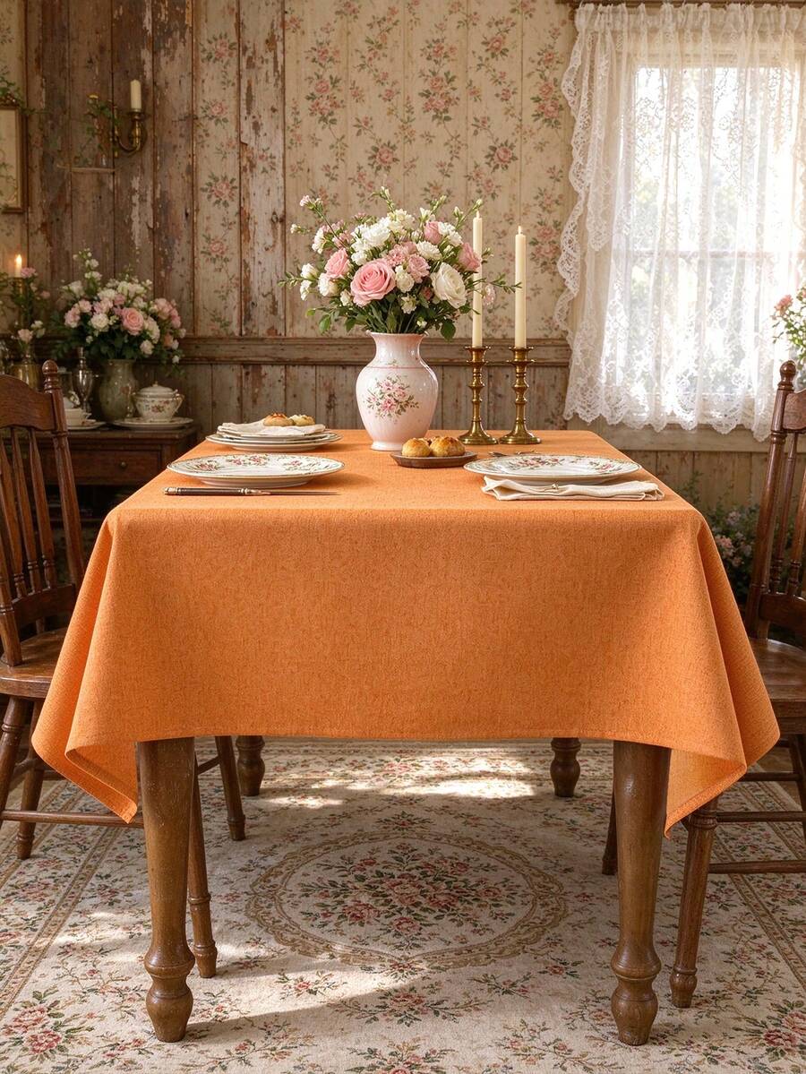 1pc Minimalist Vibrant Orange Tablecloth, Crisp And Smooth, Wrinkle-Resistant, Suitable For Home Daily Use, Holiday Gatherings, Parties And Restaurant Display - Orange - View 1