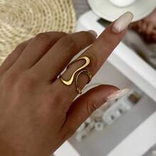 Set 5 Cincin Terbuka Geometris Stainless Steel, Cincin Tumpuk Niche Bintang & Bulan Spiral Asimetris - Emas - View 4