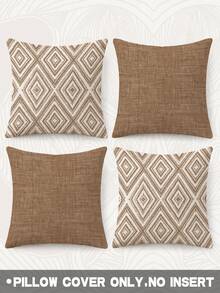 4pcs Decorative Throw Pillow Covers, Geometric Pattern, 100% Hypoallergenic Polyester Fiber Cushion Covers, Vintage Linen Material, Hidden Zipper, Machine Washable, Minimalist Stylish Line Design, Zipper Closure, Home Decor Pillow Covers For Sofa, Living Room, Bedroom, No Pillow Insert - Camel - View 14