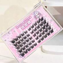 DOUDOUTIAN 50 Clusters Fox-Style Winged False Eyelashes, Natural Realistic Butterfly-Style Curled Lash Extension Effect, Lengthened Outer Corner Lashes, Suitable For Photography, Cosplay, Christmas And Daily Natural Makeup, DIY Lash Extension Photo Style False Eyelashes, Halloween - C - View 3