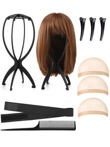 Wig Stand & Styling Set, Includes Foldable Wig Display Stand, Elastic Wig Cap, Lace Hair Net, Hair Clips And Tail Comb, Suitable For Women Wearing Lace Front Wigs And Daily Styling - View 8
