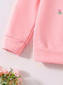 Toddler Cartoon Pattern Warm Crew Neck Sweatshirt And Flare Pants - Pink - View 4