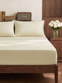 2/3pcs Solid Color Fitted Sheet Mattress Protector Bed Sheet Deep Pocket Soft Breathable Suitable For All Bed Sizes Twin/Full/King/Queen 9-12inch/25cm Deep Pocket Machine Washable  Light Khaki - Light Khaki - View 6