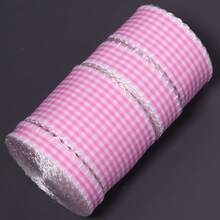 5 Yards/Gói Ruy băng gợn sóng kẻ caro hồng trắng mép móc polyester, ruy băng kẻ caro gân vải, mép khóa chống sờn, phù hợp làm nơ tóc DIY, gói quà, trang trí búp bê thủ công, phụ kiện thủ công, bề mặt mịn dễ cắt - Dây dệt họa tiết kẻ ô màu hồng - Xem 5