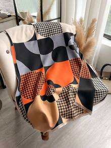 1pc Design Houndstooth Floral Pattern Jacquard Faux Cashmere Warm Scarf Cold-Proof Neck Warmer Women Autumn Winter Fashion Versatile Air Conditioning Shawl Blanket Suitable For Daily Matching And Decorative Use - Multicolor - View 7