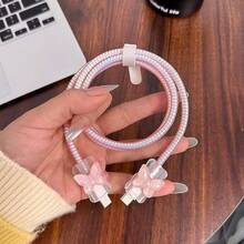 3D Butterfly Flower Resin Design Data Cable Protector, Compatible With 40W Fast Charging Compatible With Apple 17, 16 Pro Max, 15, 14 Charger - Clear - View 6
