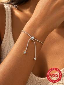 1pc Minimalist 925 Sterling Silver Smooth Bead Adjustable Slider Snake Chain Bracelet For Women Daily Wedding Jewelry Gift - Chain Bracelet - View 1