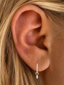 1Pc 925 Sterling Silver Marquise CZ Charm Connector Accessory Pendant For Huggie Hoop Cartilage Earring DIY Jewelry Making Part Women Girls Gift - Gold - View 4