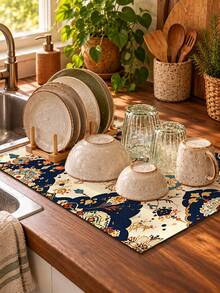 1 miếng thảm thoát nước nhà bếp họa tiết hoa Ba Tư, in dây leo Mandala, thảm thấm hút hình chữ nhật phong cách Bohemian, thảm ráo bát, thảm máy pha cà phê, thảm lót ly, thảm mặt bếp, phù hợp cho cạnh bồn rửa, góc cà phê và trang trí nhà cửa - Nhiều màu - Xem 4