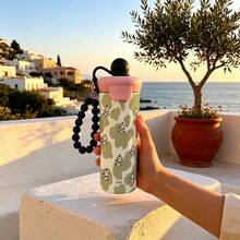 1PC 600ML Creative Small Floral Pattern, Creative Cow, Cartoon Dog Pattern Stainless Steel Cup, Dual-Use Coffee Cup, Portable Straw Cup, Fashionable Lanyard , Suitable For Office, Home, Gift Recommendation, Coffee/Milk/Tea - Multicolor - View 2