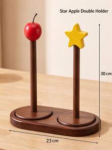 Wooden Countertop Paper Towel Holder With Star And Apple Decorative Top, Bear Ear Base Natural Wood Vertical Roll Holder, Cute Decorative Kitchen Paper Towel Dispenser, Suitable For Restaurant Countertop Decor, Christmas Essential - Multicolor - View 10