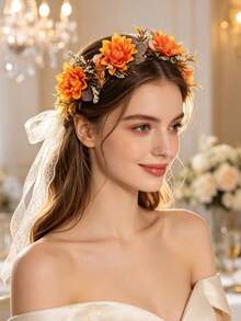 1件人造花超仙森系新娘婚禮季節波西米亞流蘇珠飾美學花冠 - 58574 - 查看 2