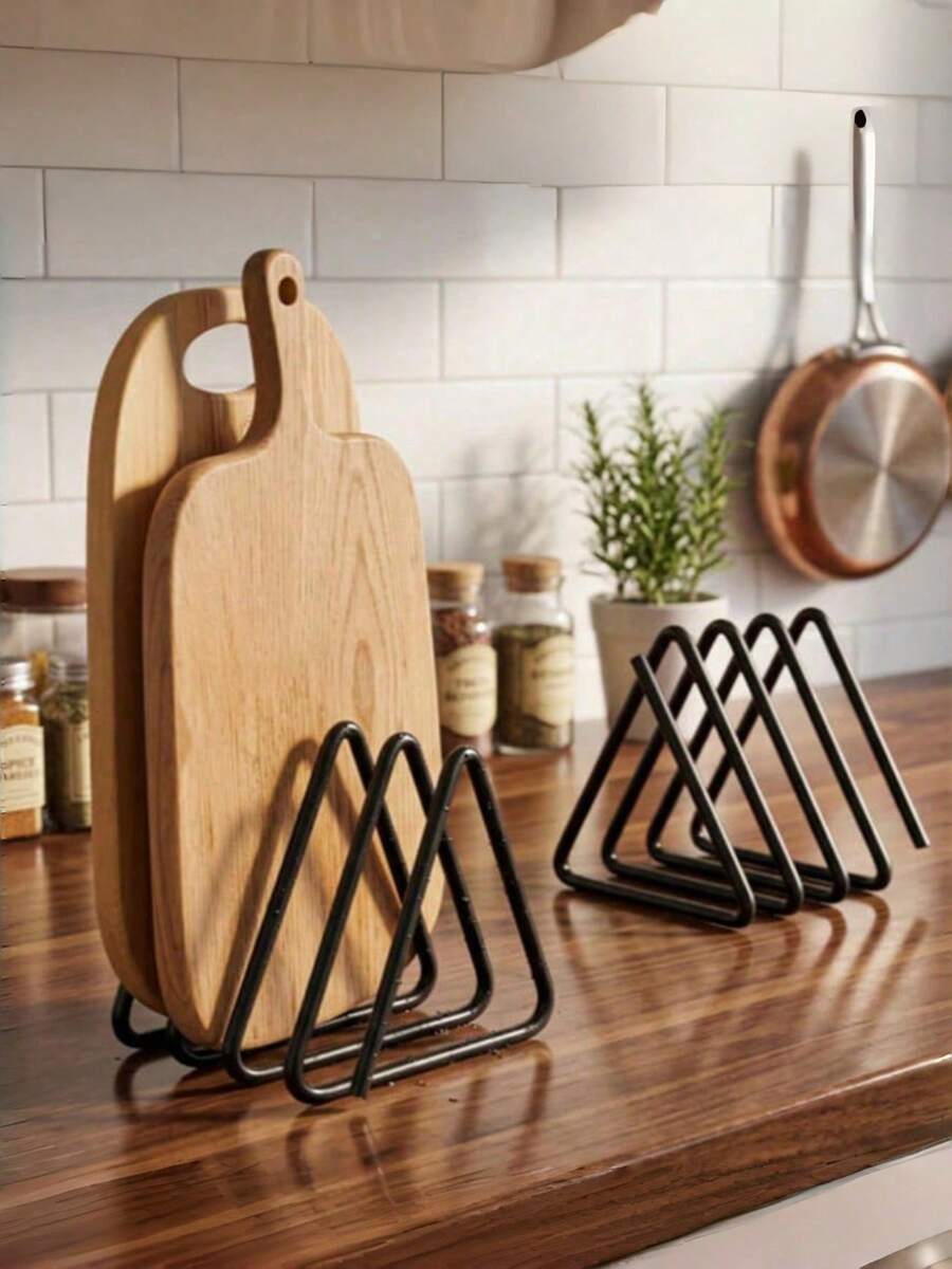Kitchen Storage Rack, Household Cutting Board Holder, Pot Lid & Cutting Board Rack, Multi-Functional Countertop Organizer, Triangular Cutting Board Rack, Black Metal Cutting Board Rack, Pot Lid Storage Rack, Suitable For Cabinet Countertop, Kitchen Storage, Pot Lid Storage, Great Gift, Halloween Gift, Christmas Gift - Multicolor - View 1