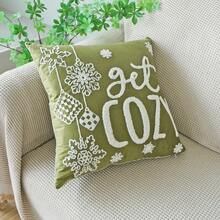 1pc Christmas Element Embroidered Pillowcase, Christmas Holiday Home Decor Throw Pillow Cover, Bedroom Cushion Cover, 3D Pillowcase, Pillow Insert Not Included - Green - View 4