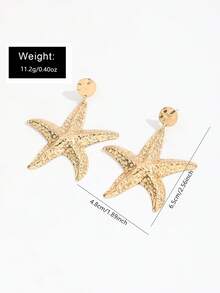 1 đôi bông tai dáng thả phong cách Ins kim loại dập nổi hình sao biển, mặt treo sao biển màu vàng giả cổ mài mòn, phụ kiện cá tính cho trang phục tiệc - Vàng - Xem 2