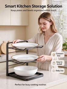 Metal 3 Tier Countertop Prep Rack, Freestanding Multi-Level Tray Holder, Space Saving Kitchen Organizer For Plates, Bowls, Produce & Cooking Ingredients, Easy Assembly Tiered Stand For Countertop Food Prep And Daily Cooking - Multicolor - View 2