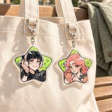 [2D Flat] 2 Pieces Anime Star Acrylic Keychain Set, Cartoon Bag Charms With Metal Clasps For Backpacks, Purses & Keys, Gifts For Teens & Friends - Multicolor - View 3