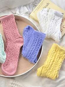 5 Pairs Women's Thick Winter Socks, Comfortable Knitted Sole Design, Soft & Warm (No Cardboard Included) - Multicolor - View 6