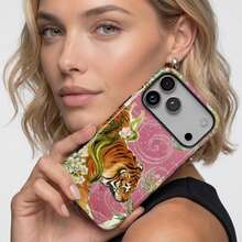 Fantasy Tiger Stripe Pink Phone Case With Floral Pattern, Compatible With IPhone 18 17 Pro Max 16e 15 Pro 14 Plus 13 12 11 - Pink - View 2