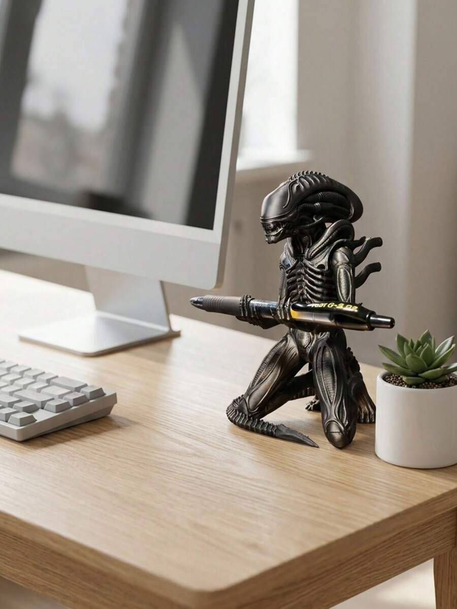 3D Printed Original Oversized Alien Creature Pen Holder, Alien Monster Design, Fountain Pen/Ballpoint Pen/Pencil/Brush Storage, Wide Base Anti-Tip, Office Desk/Bookshelf Large Display, Dual Function As Pen Holder And Decorative Ornament - Extra Large Alien Creature Pen Holder - View 1