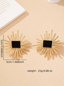 1 Pair Exaggerated Geometric Black Oil Drop Asymmetrical Stud Earrings For Women - Multicolor - View 2