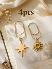 2pcs/10pcs Gold Sunflower Paper Clips Bookmarks, Large Metal Octagonal Star Paper Clips Student Book Markers Accessories, Mother's Day, Bookworm, Girlfriend, Friend's Graduation Gift, Teacher's Day, Thanksgiving Gift, Cute Bookmark Gift, Book Lover's Bookmark - Rectangle - View 17