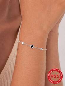 1pc S925 Sterling Silver Clover Flower Delicate Bracelet, Minimalist Gentle Niche Design, Versatile Daily Commute Accessory, Low-Key Romantic Fresh Atmosphere Hand Jewelry, Exquisite Gift For Best Friend, Girlfriend, Birthday, Festival - Four Leaf Clover - View 1