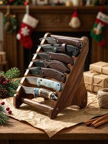 1pc Wooden Pocket Knife Display Rack, Multi-Slot Desktop Folding Knife Holder, Freestanding Knife Storage Stand, Easy Assembly Knife Organizer For Knife Collection & Home Table Decor - Brown - View 7