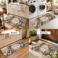 1pc Kitchen Floor Mat, Soft Faux Cashmere Material, Gold Snowflake Christmas Ball Pine Cone Christmas Tree Pattern, Holiday Luxury Style, Non-Slip, Suitable For Kitchen, Bathroom, Entryway, Bedroom Doorway Decoration, Multi-Scene Use Anti-Slip Floor Mat, Room Decor, Holiday Gift - Multicolor - View 10