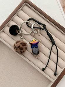 1pc Autumn/Winter Leopard Print Star Beaded Creative Lanyard Bag Charm Accessory - Multicolor - View 6