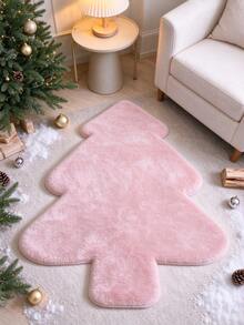 1pc Christmas Tree Shaped Faux Rabbit Fur Rug, Bedroom Fluffy Rug, Cute Fuzzy Christmas Tree Shaped Rug, Faux Rabbit Fur Irregular Shaped Rug Soft Thick Fuzzy Rug, Dorm Rug, Bedside Rug, Seasonal Decorative Mat, With Holiday Design, Christmas Decoration, Perfect Christmas Gift, Perfect Match For Christmas And New Year Celebration, Decorative Rug, Bedroom Decor, Small Rug, Rug, Home Decor, Living Room Rug - Multicolor - View 1