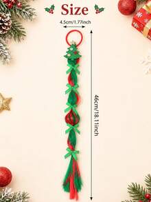 2pcs Christmas Hair Ties Ponytail Bands, Red & Green Elastic Hair Ropes With Christmas Tree Decoration, Party Hair Accessories, Girls Children Gift - Multicolor - View 10