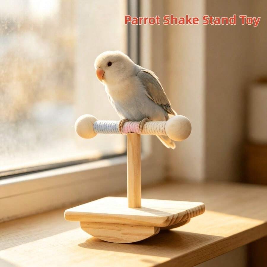 Solid Wood Parrot Swing Stand Toy, Small Pet Bird Perch Toy, Suitable For Lovebirds, Cockatiels, Tiger Parrots And Other Small Birds, Cage/Desktop Interactive Enrichment Decor