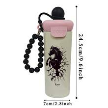 1PC 600ML Number 10, Creative Horse, Minimalist Floral Pattern Stainless Steel Cup, Double-Use Coffee Cup, Portable Straw Cup, Stylish Lanyard Cup, Suitable For Office, Home, Gift Recommendation, Coffee/Milk/Tea - Multicolor - View 11