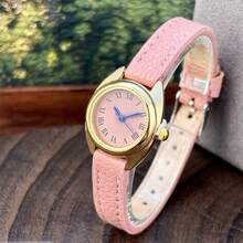 1pc Women's PU Leather Strap Watch, Small Round Roman Numeral Textured Dial, Fashionable Elegant Versatile Quartz Watch - Pink - View 4