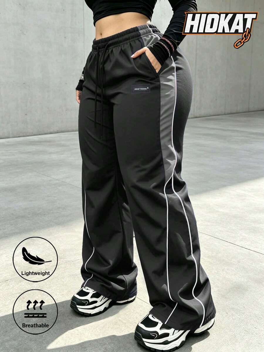 Women's Spring/Autumn Colorblock Patchwork Casual Retro American Sporty Long Pants Street Y2K Campus Style - Black - View 1