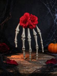 1PC Halloween Rose Skull Hand Hair Clip, Gothic Style Bone Hand Hair Accessory, Dark Exaggerated Ghost Claw Decorative Ornament - Multicolor - View 5