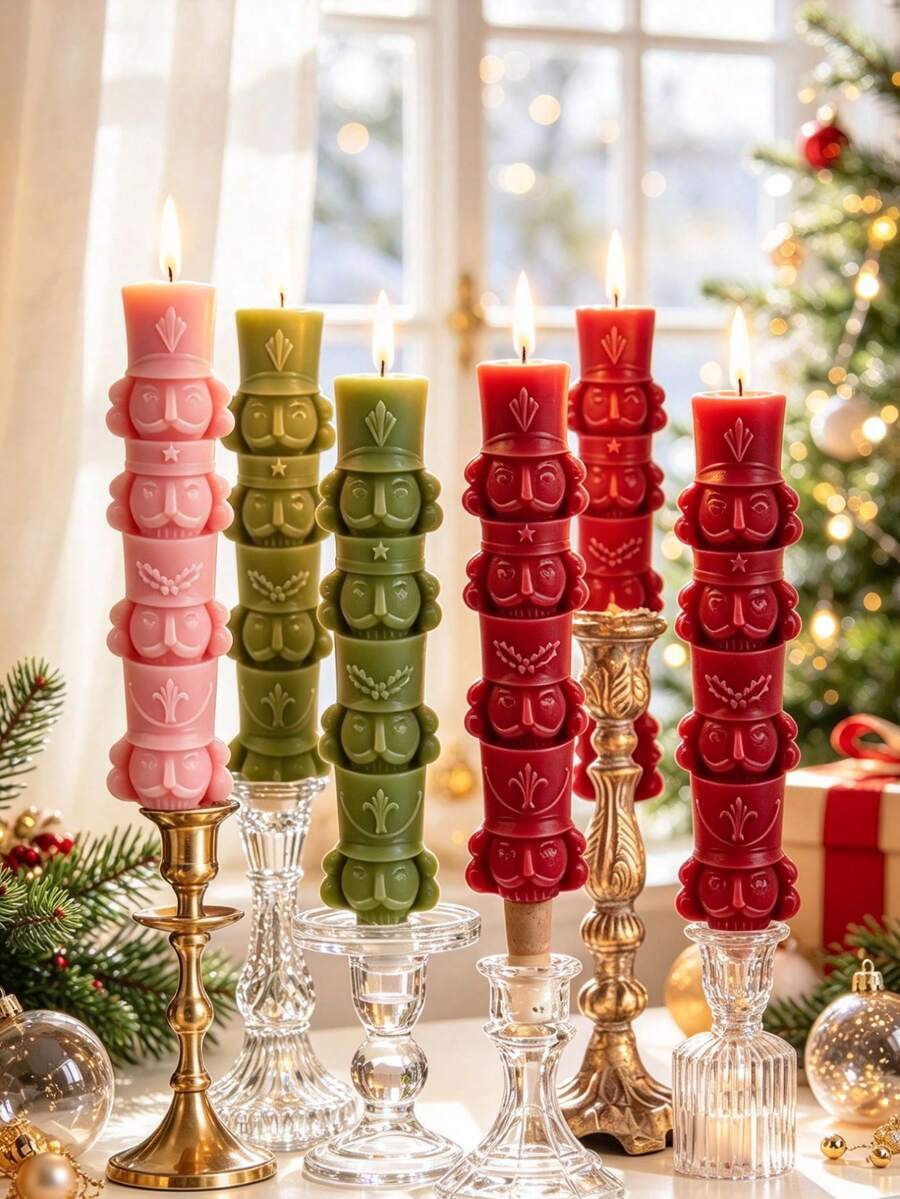1pc Stacked Nutcracker Shaped Scented Candle, Christmas Atmosphere Decorative Candle, Suitable For Home Tabletop Decor, Holiday Party Decoration And Christmas Guest Gifts, Christmas, New Year, Winter Holiday - 1PC - View 1