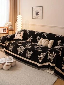 1pc Modern Minimalist Butterfly Pattern Chenille Sofa Cover Blanket, Dust-Proof Stain-Resistant Machine Washable Hand Washable Sofa Cover Cloth, Fashionable Fresh Sofa Slipcover, Pet-Friendly Protective Cover, Suitable For Bedroom, Office And Living Room Home Decor - Black - View 9