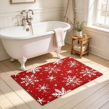 1pc Kitchen Floor Mat, Soft Faux Cashmere Material, Red Background With White Snowflake Print Christmas Style, Anti-Slip Design, Suitable For Kitchen, Bathroom, Entryway, Bedroom Doorway Decoration, Multi-Scenario Use Anti-Slip Floor Mat, Room Decor, Holiday Gift - Multicolor - View 6