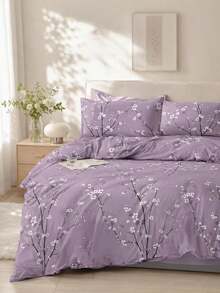 4-Piece Purple & Gray Geometric Patchwork Bed Sheet Set – Soft, Breathable & Wrinkle-Resistant Bedding With Deep-Pocket Fitted Sheet - Purple - View 1