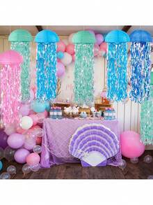 1pc Gradient Blue Jellyfish Paper Lantern, Ocean Theme Hanging Decoration, Underwater Style Decor For Mermaid Party, Birthday, Baptism, Wedding Wall Decoration - Multicolor - View 2