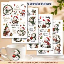 4pcs/Set German Christmas Snowman Quote Theme Pattern UV Transfer - For Crafts, Mugs, Laptops And Water Bottles, Self-Adhesive Plastic, Mug Decoration, Laptop, Holiday Decorations, Festive Designs, Highquality Prints, Durable - Multicolor - View 1