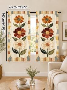2pcs Vintage Bohemian Sunflower Pattern Printed Curtains, Single-Sided Print, Semi-Sheer - Rod Pocket Curtains, Bedroom Living Room Kitchen Decor, Multiple Sizes Available, Privacy Protection, Machine Washable, Fade-Resistant Curtains (Rod Not Included) - A - View 12