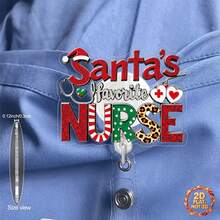 1pc Cute & Fun 2D Acrylic ID Badge Holder With Retractable Reel And Clip, Santa's Favorite Nurse Design, Medical Theme Christmas Gift, Suitable For Nurses And Hospital Staff, Durable 2D Flat ID Holder, Compatible With Heart And Stethoscope Charms - A - View 6