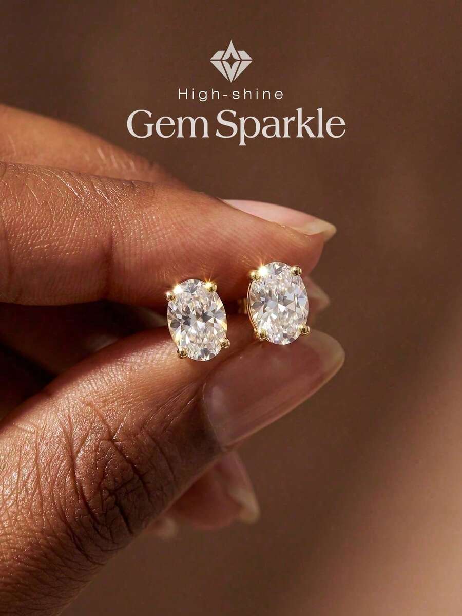 1 Pair 4-Prong Oval 0.5ct-2ct Diamond Earrings, Elegant Romantic Women's Jewelry, High-Quality Birthday Anniversary Girlfriend Gift - Oval Diamond Earrings - View 1