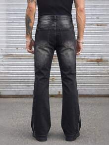 1pc Men's Stretch Denim Jeans, Zipper And Beaded Design, Street Style, Solid Color Versatile, Suitable For Daily Wear - Black - View 3