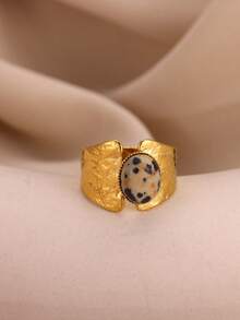 Cincin Terbuka Motif Leopard Tekstur Tidak Beraturan dengan Batu untuk Wanita dan Pria, Cincin Stainless Steel Geometris Vintage, Perhiasan Hip-Hop Punk, Hadiah untuk Pesta Sehari-hari - 1 - View 3