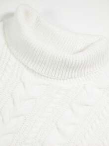 Women Solid Turtleneck Sweater Cozy Cable Knit Pullover Top Loose Fit Knitwear With Decorative Sleeve Buttons Fall Winter Fashion, - White - View 7